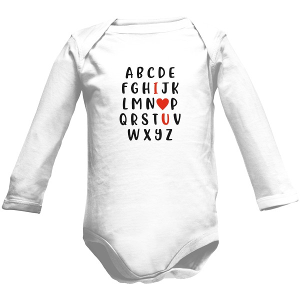 Dětské body Long Organic s potiskem Zamilovaná abeceda body pro miminko