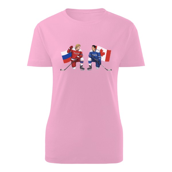 Tričko s potiskem Zamilovaní hokejoví soupeři Rusko vs Kanada gay romance 