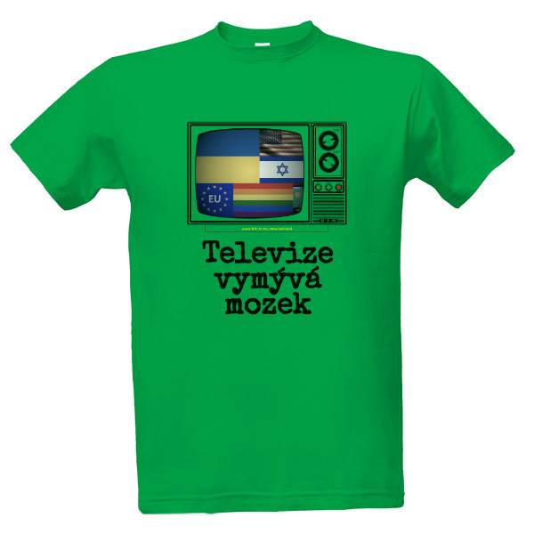 Tričko s potiskem Zelené tričko s potiskem Televize vymývá mozek