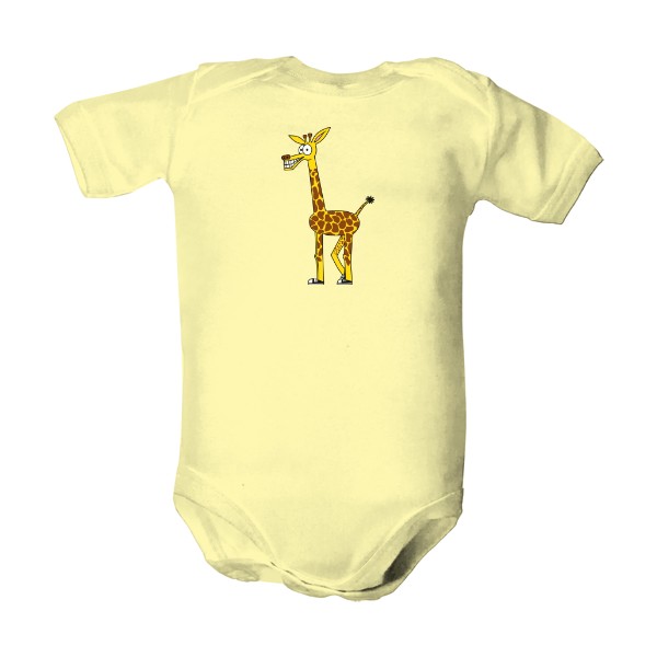 Dětské body Organic s potiskem Žirafák Paul v teniskách body krátké