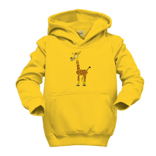 Dětská mikina s kapucí s potiskem Žirafák Paul v teniskách mikina