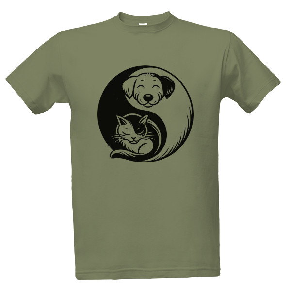 Tričko s potiskem Zvířecí Jin a Jang: kočka a pes